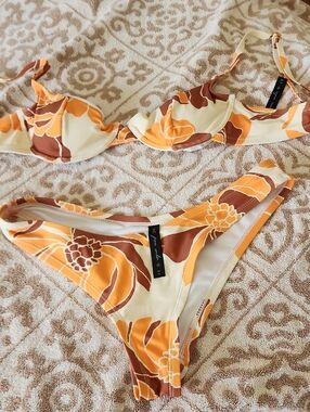 Out From Under Floral Orange & Brown Two-Piece Bikini Set